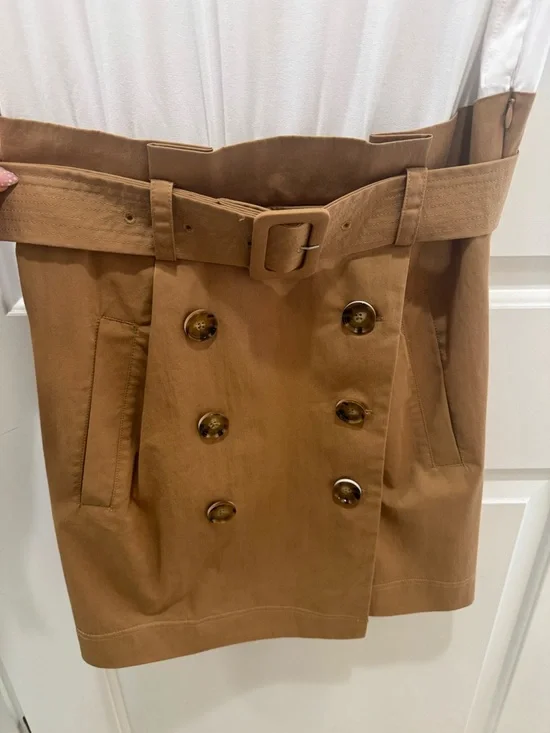 Veronica Beard Melany Mixed Media White and Tan High-Waist Belted Mini Dress - Picture 10 of 13